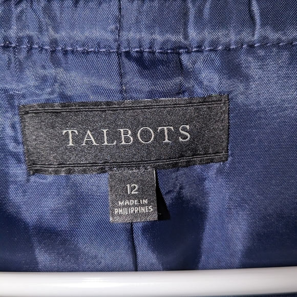 Talbots wool blend blazer maroon purple with navy ribbon trim - Picture 3 of 7